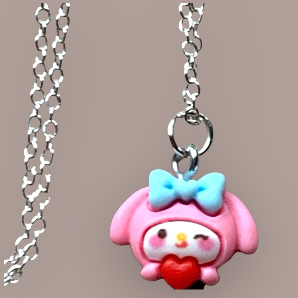 My Melody Cute Pink Silver chain Necklace hello Kitty family Sanrio